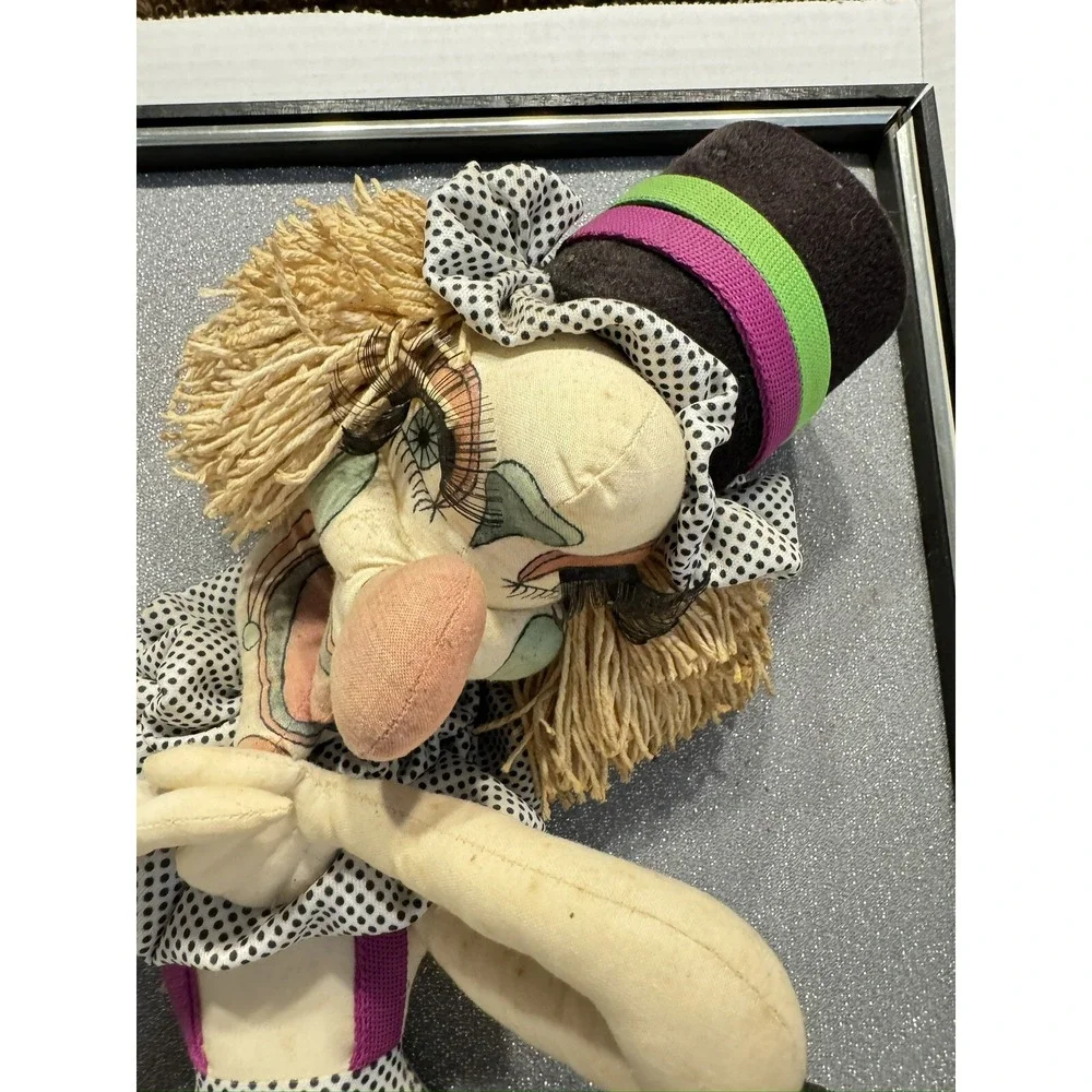 Vintage Original Artwork Signed Kuikman Large Framed 3D Clown Fabric Doll Mirror